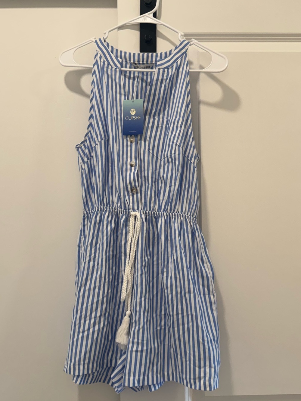 NWT CUPSHE Women's Striped V-Neck Romper Sleeveless Button Front | Size Small